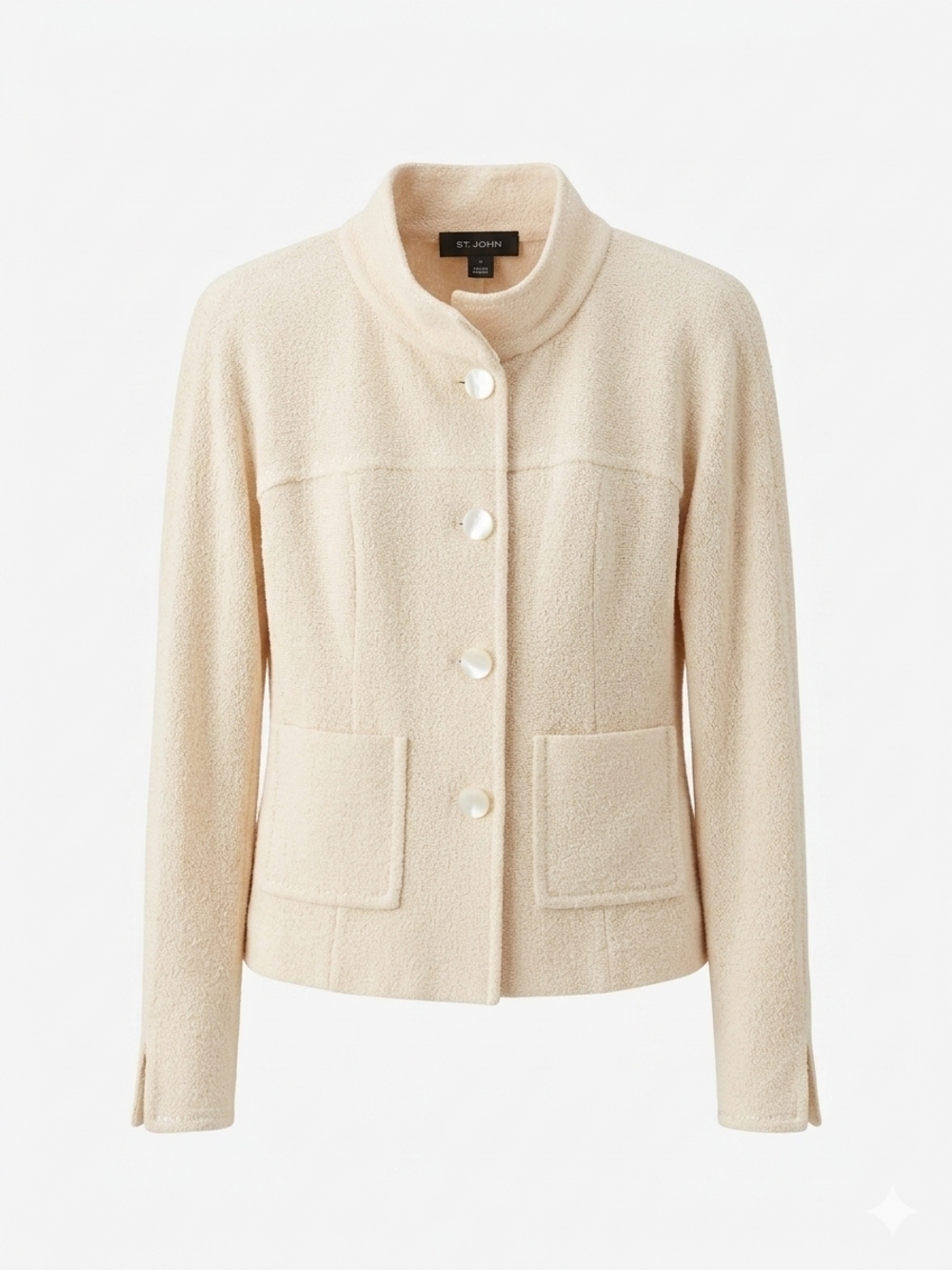 St. John Cream Teddy Bouclé Button-Front Jacket